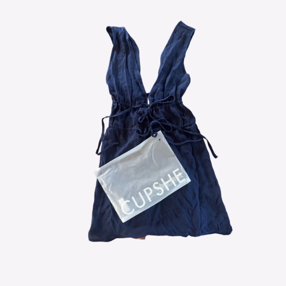 Navy Plunging Double Waist Tie Cover-Up Dress Size M - Picture 5 of 8